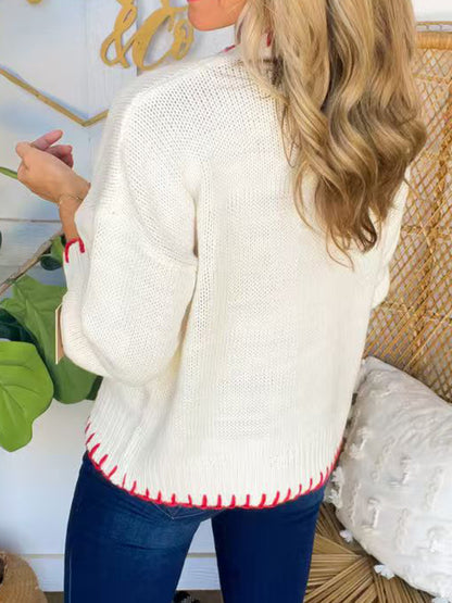 Bow Round Neck Long Sleeve Knit Sweater