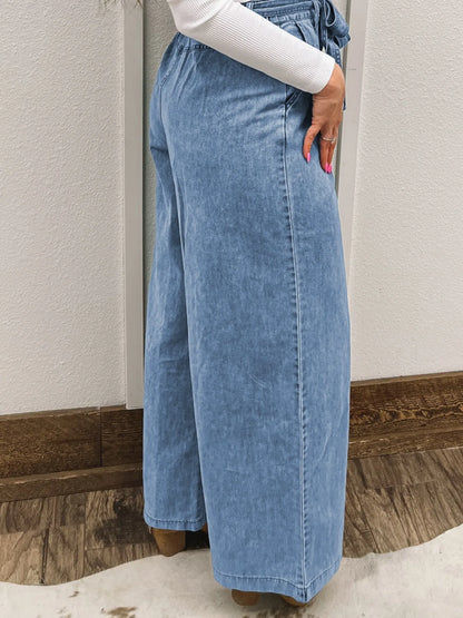 High-Waisted Wide Leg Jeans with Matching Belt