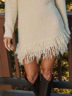 Fringe Detail Turtleneck Long Sleeve Sweater Dress