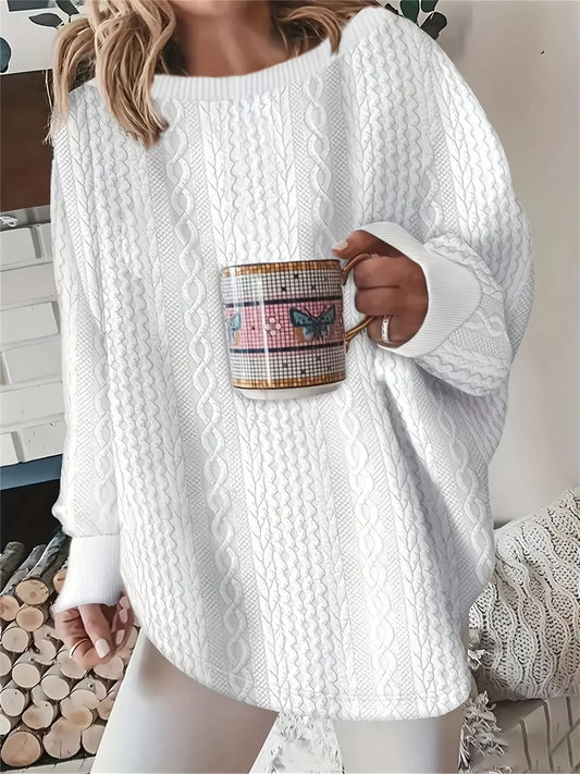 Oversized Cozy Textured Long Sleeve Sweatshirt White