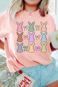 Dotty Bunny Bow Graphic T-Shirt - Cute Easter Tee for Women Watermelon Pink