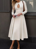 Cutout Front Long Sleeve A-Line Maxi Dress Cream