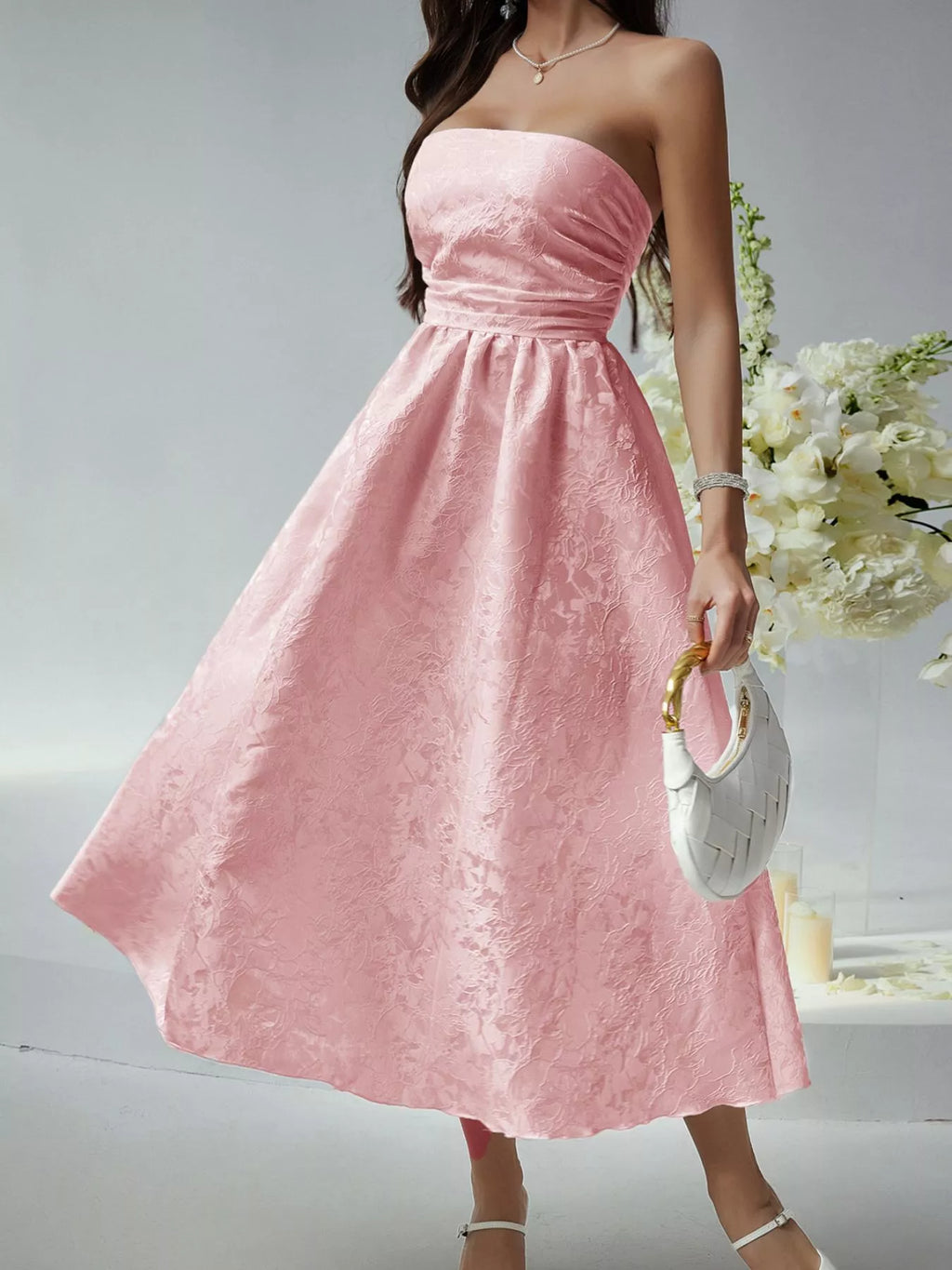 Lace-Up Strapless Tube Midi Dress