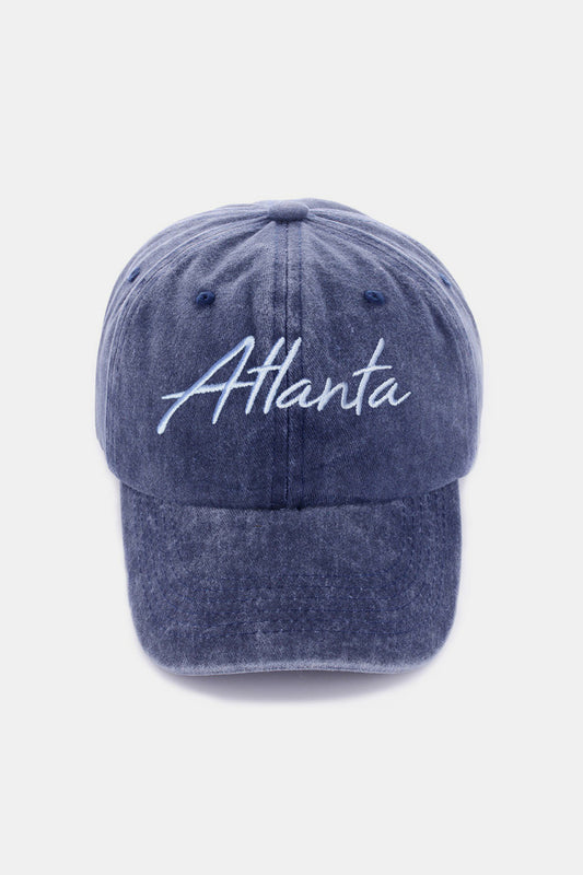 Washed ATLANTA Embroidered Baseball Cap Atlanta Navy One Size