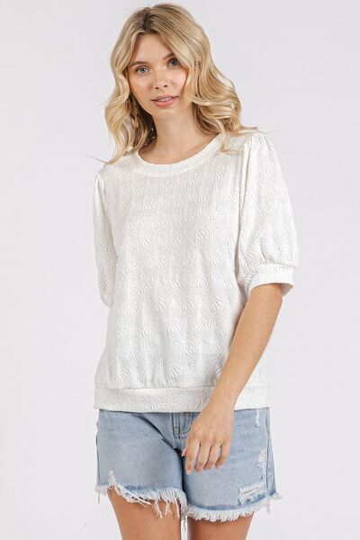 Mittoshop Fan Shell Texture Short Puff Sleeve Knit Top