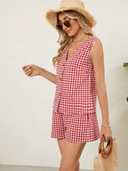 Plaid V-Neck Sleeveless Top & Shorts Set - Stylish Two-Piece Outfit