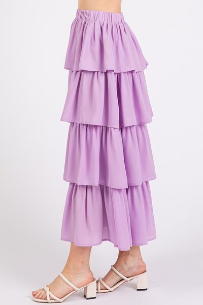 Mittoshop Chiffon Ruffle Layer Elastic Waist Midi Skirt