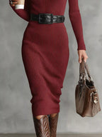 Full-Size Ribbed Knit Turtleneck Sweater Dress (Plus Size)