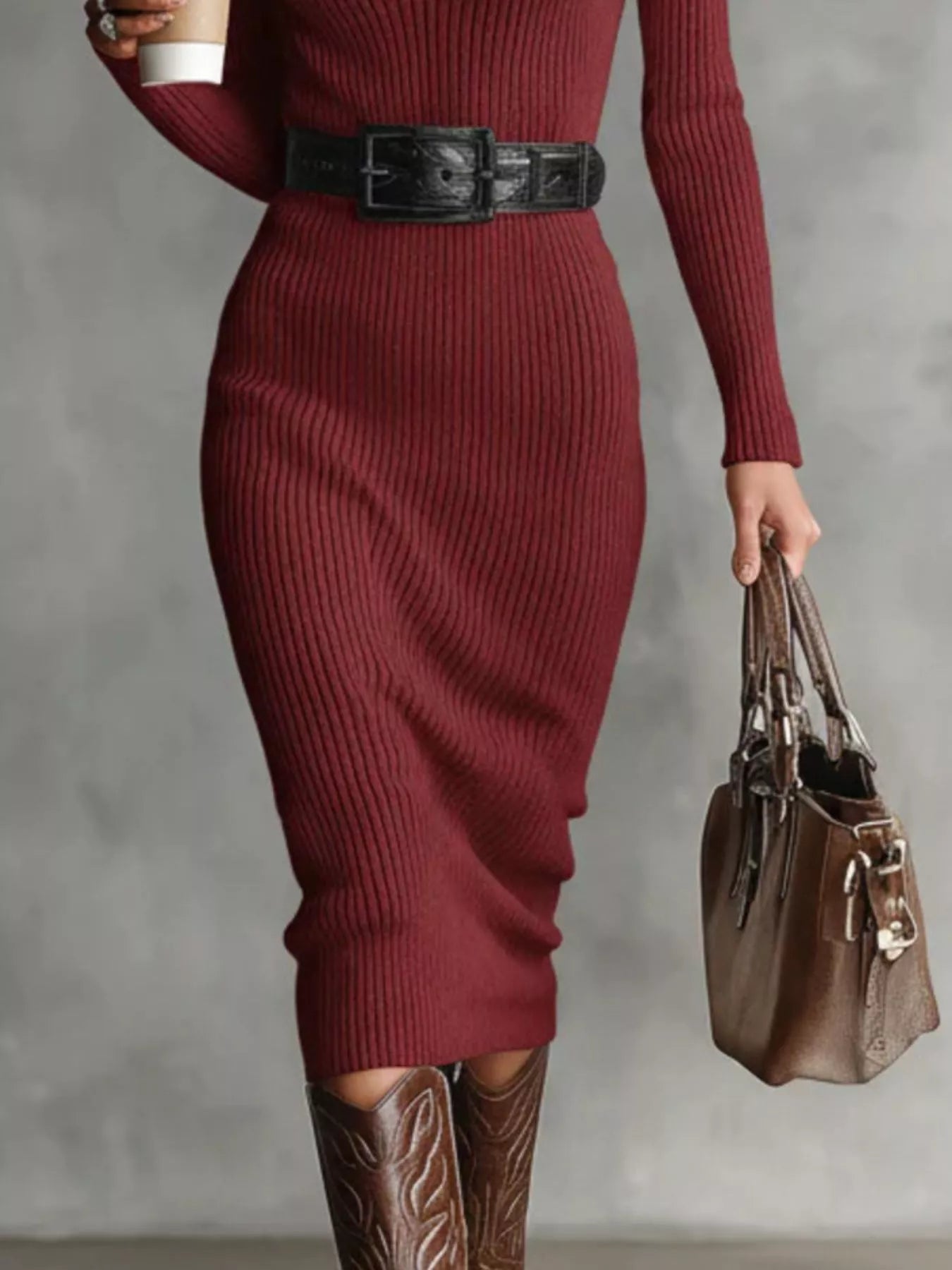 Full-Size Ribbed Knit Turtleneck Sweater Dress (Plus Size)