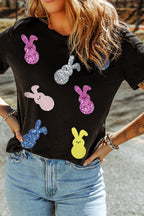 Sequin Bunny Doll T-Shirt - Sparkly Easter Short Sleeve Tee