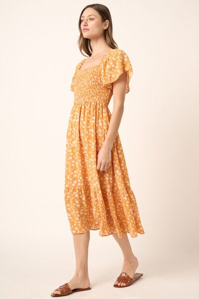 Mittoshop Floral Print Flutter Sleeve Smocked Midi Dress