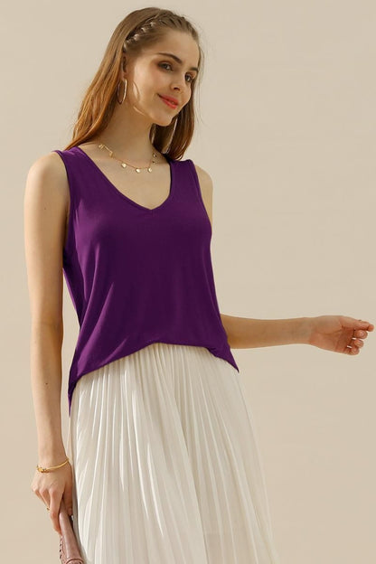 Ninexis V-Neck Curved Hem Tank - Full Size Plum