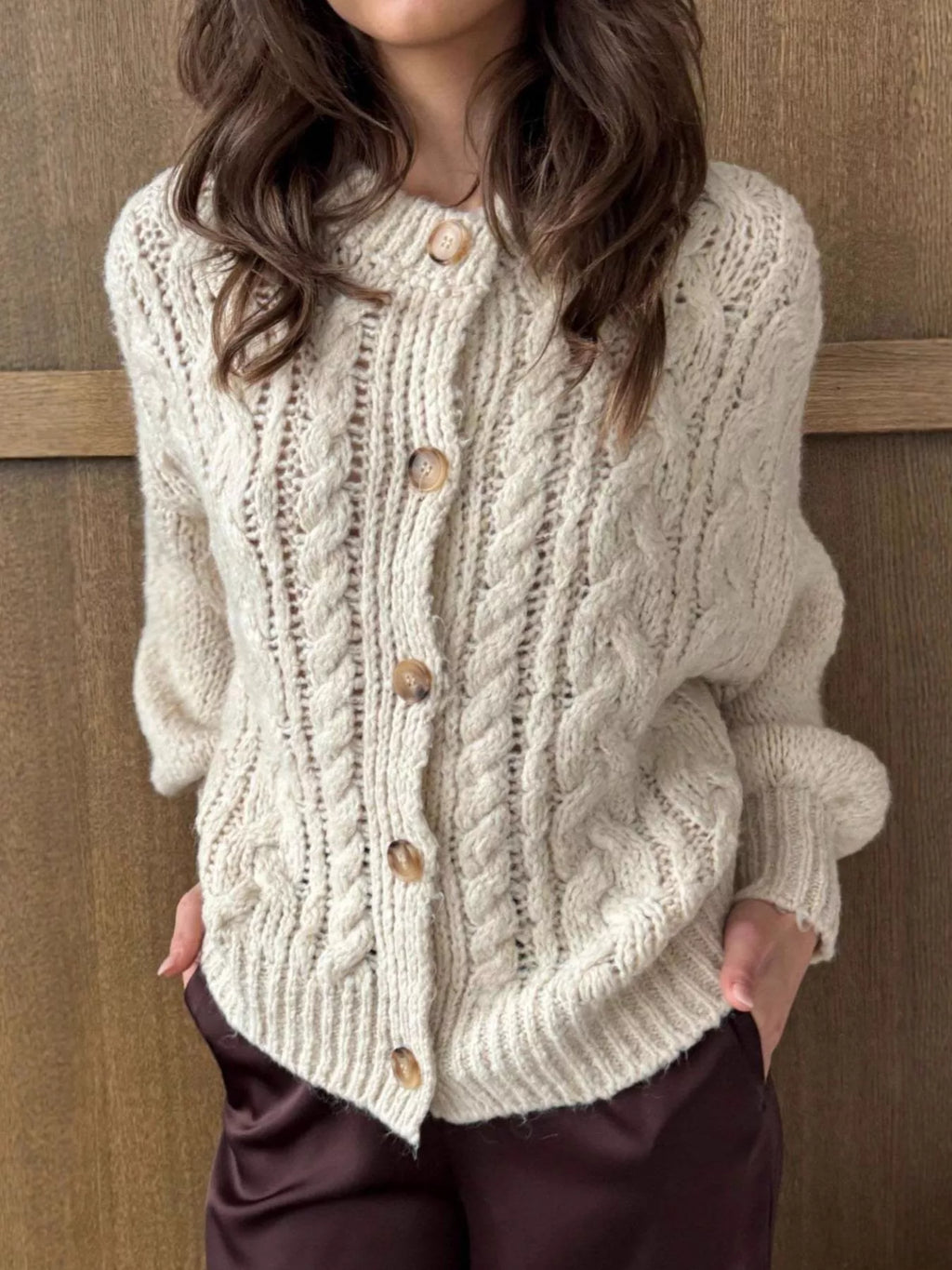 Cozy Cable Knit Button-Front Cardigan Sweater