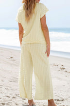 Textured Round Neck Top and Pants Set - Chic & Effortless