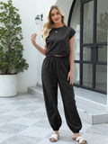 Relaxed Fit Two-Piece Lounge Set with Drawstring Pants Black