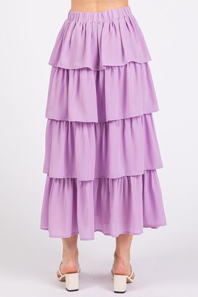 Mittoshop Chiffon Ruffle Layer Elastic Waist Midi Skirt