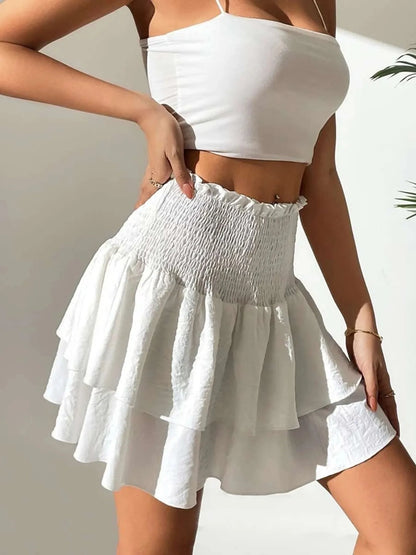 Chic Smocked Layered Ruched Mini Skirt