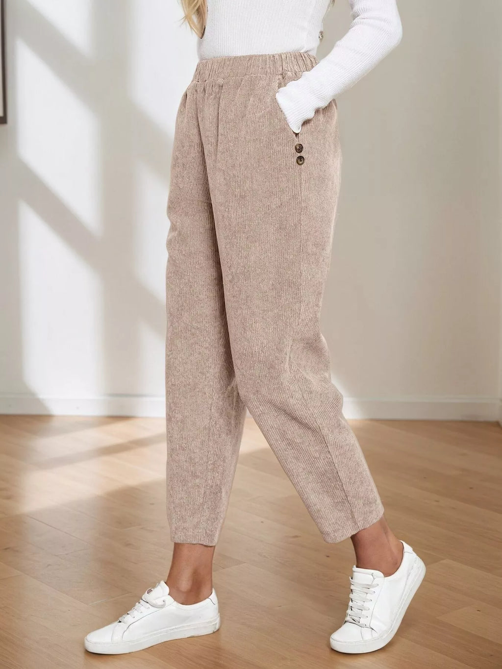 Comfort Fit Corduroy Elastic Waist Cropped Pants