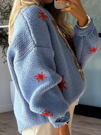 Boot Pattern Dropped Shoulder Round Neck Sweater