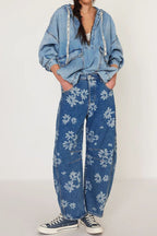 Flower Print Wide Leg Jeans - Boho Chic & Trendy