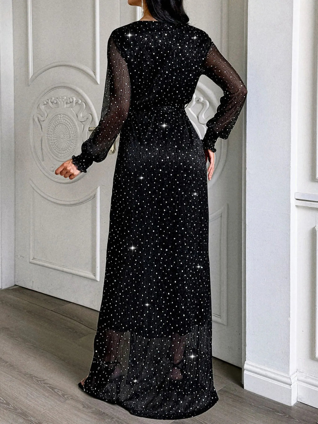 Elegant Surplice Maxi Dress with Slit and Tie Waist