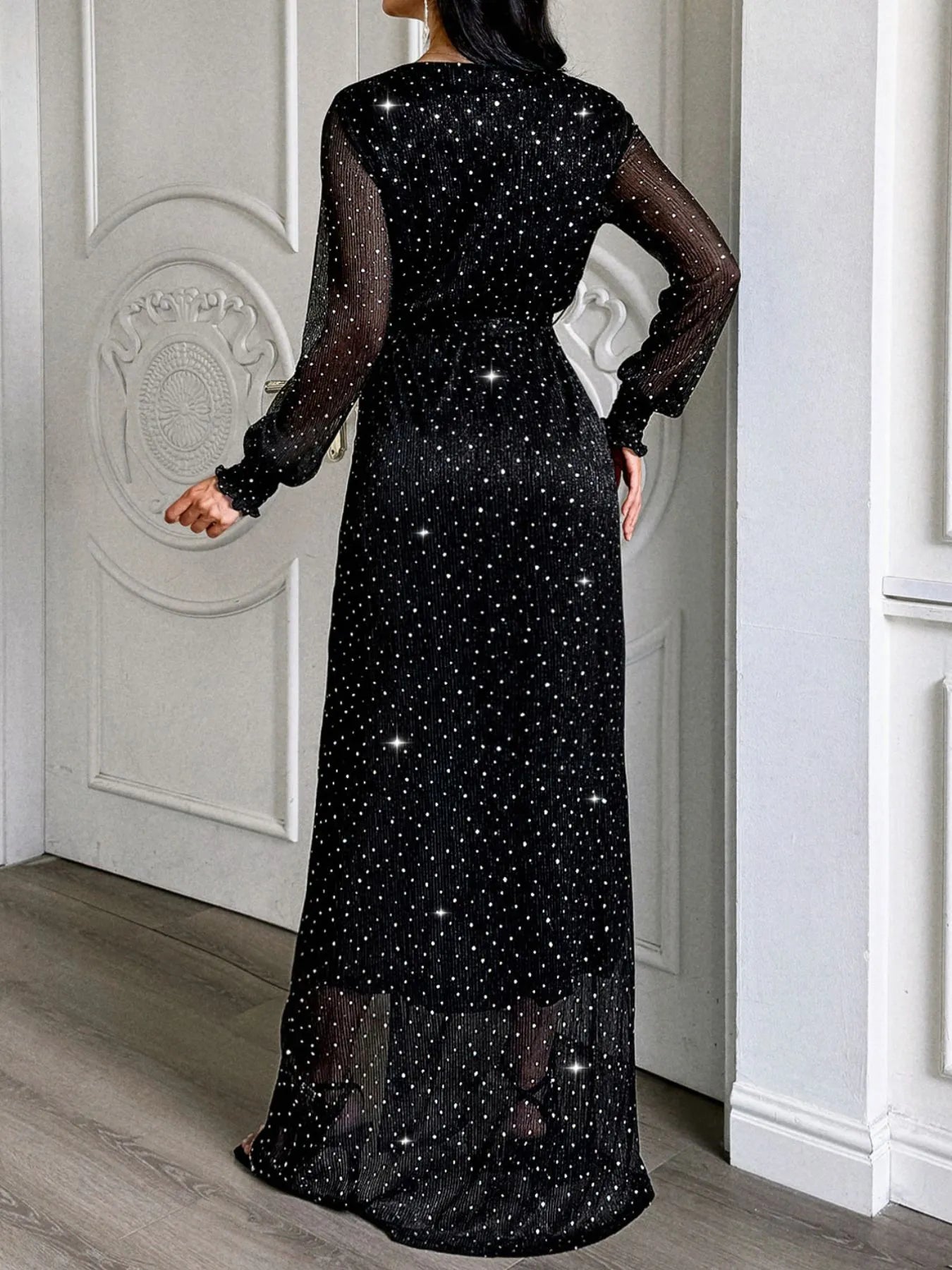 Elegant Surplice Maxi Dress with Slit and Tie Waist