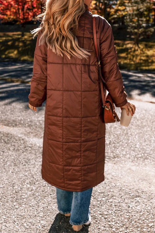 Pocketed Bubble-Texture Longline Winter Coat