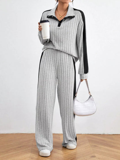 Ribbed Two-Piece Long Sleeve Top & Pants Set