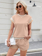 Contrast Round Neck Top and Shorts Set - Stylish & Comfortable