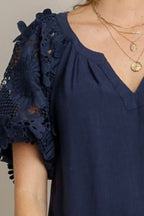 Umgee Full-Size French Terry Boxy Top with 3D Floral Sleeves