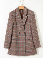 Chic Houndstooth Lapel Collar Blazer – Stylish Buttoned Women’s Outerwear