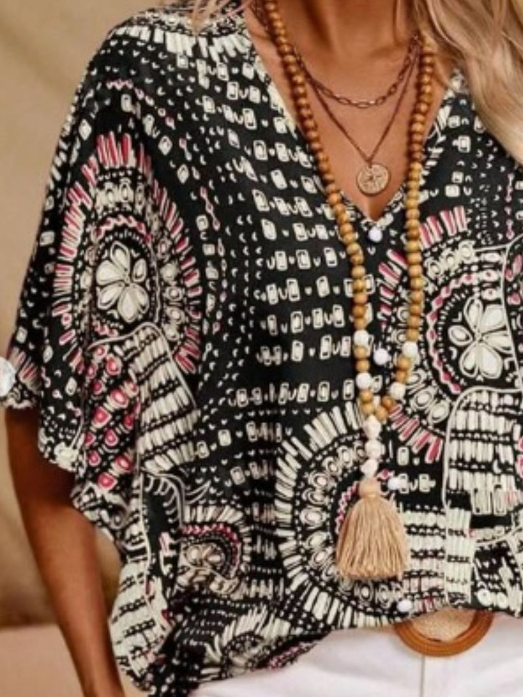 Printed V-Neck Half Sleeve Top - Stylish & Comfortable