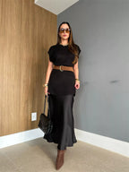 Round Neck Cap Sleeve Ribbed Sweater Dress