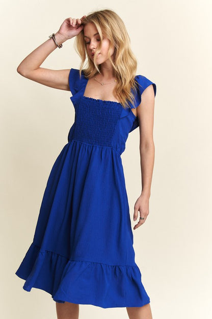 ADORA Smocked Square Neck Ruffle Sleeve Dress