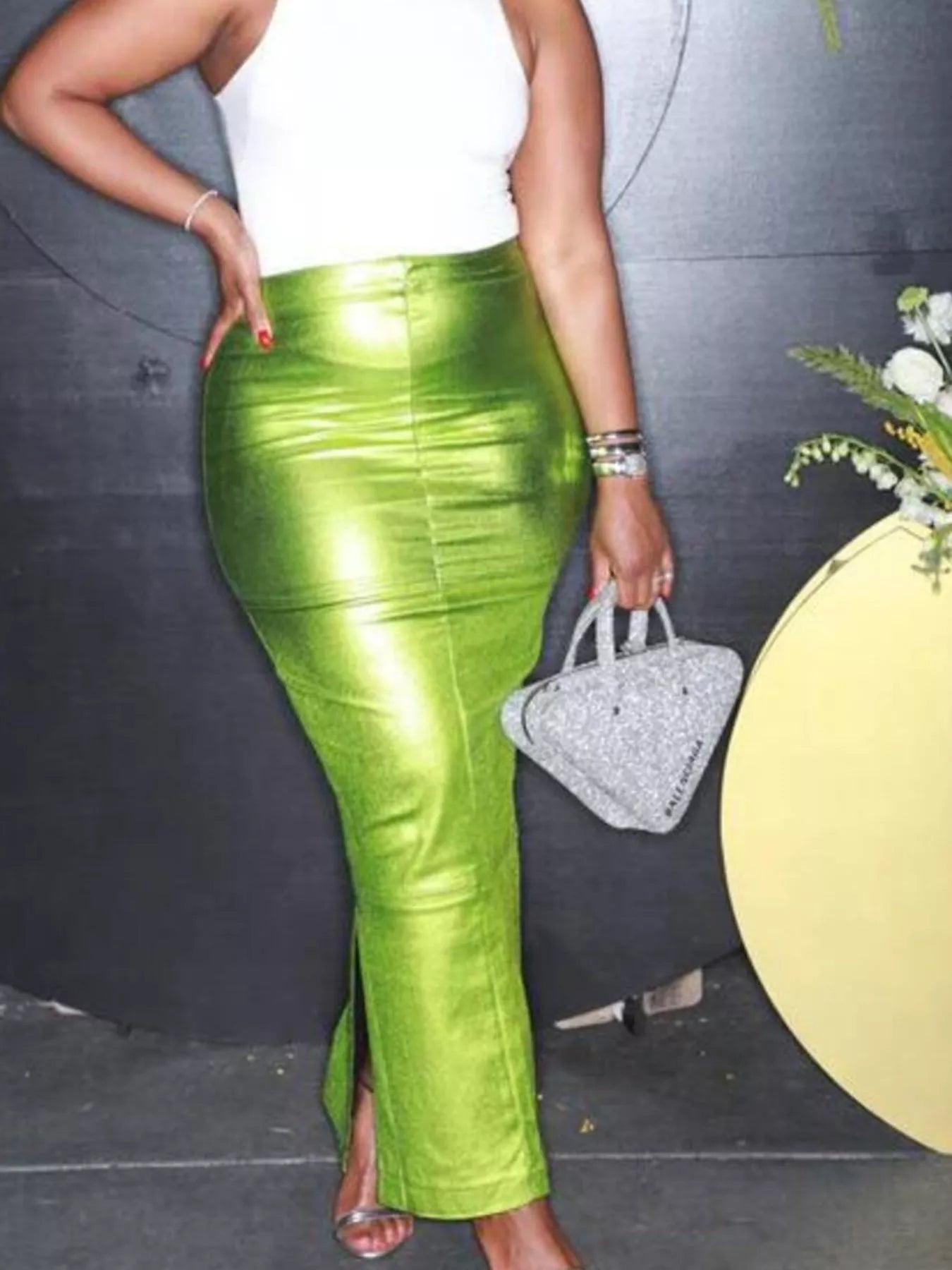 Shimmer Side-Slit Bodycon Maxi Skirt