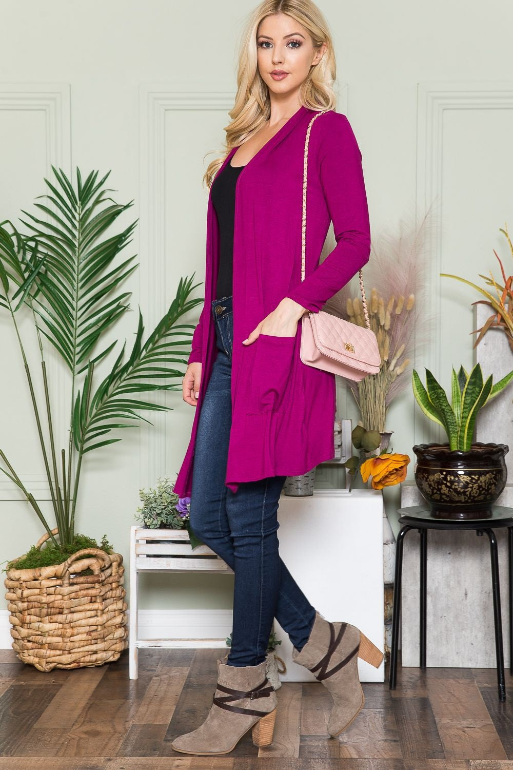 Celeste Full-Size Open-Front Cardigan with Pockets