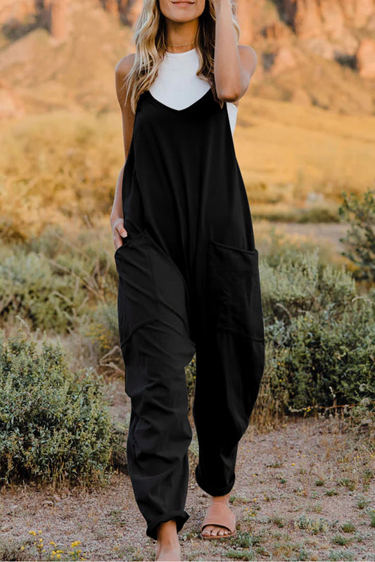 Double Take Full Size V-Neck Sleeveless Jumpsuit with Pockets Black