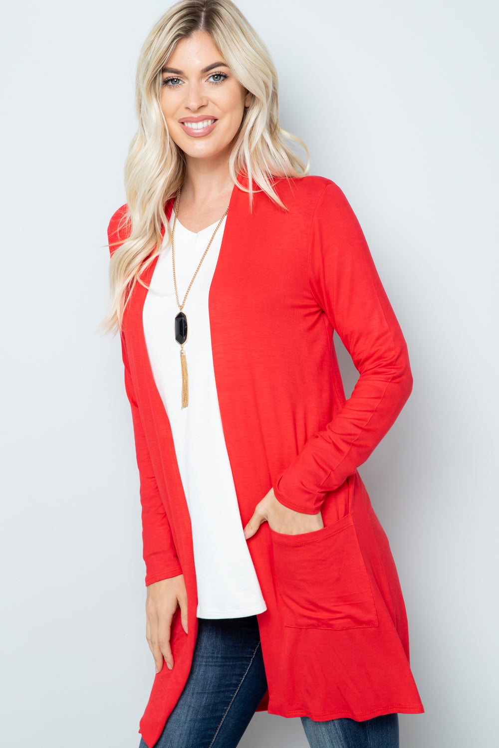 Celeste Full-Size Open-Front Pocketed Cardigan