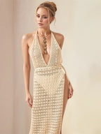 Hollow Out Halter Neck Cover-Up Dress
