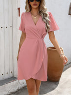 WrapEase Surplice Short Sleeve Mini Dress