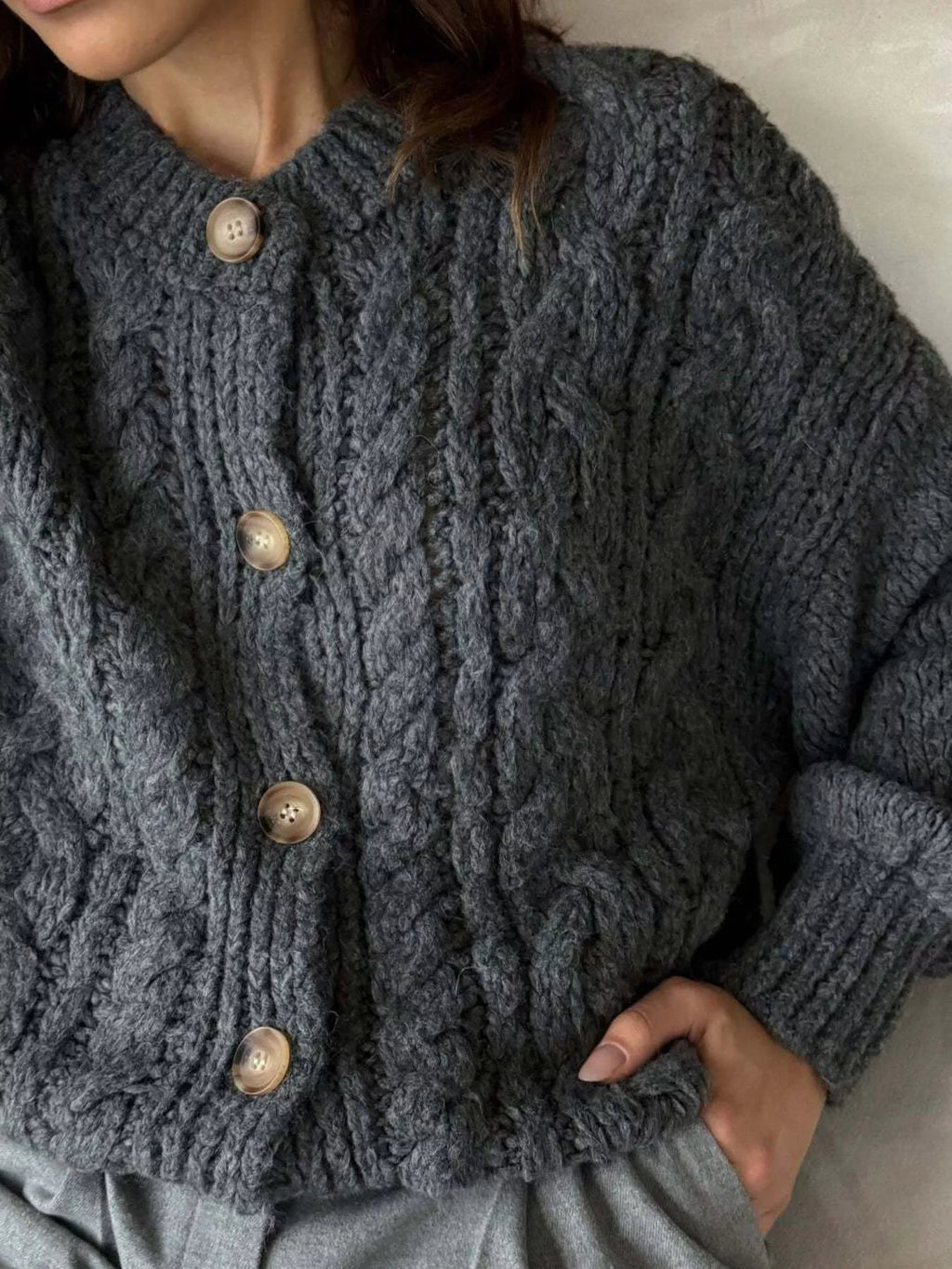 Cozy Cable Knit Button-Front Cardigan Sweater