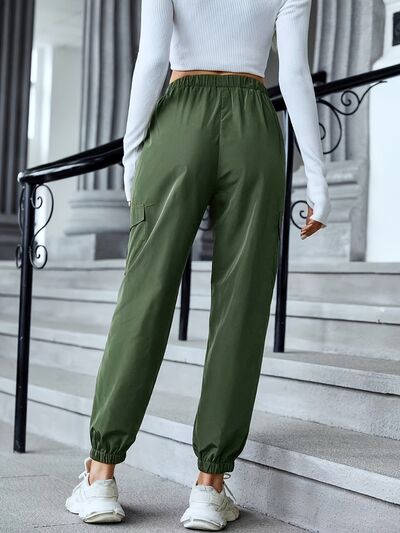 Full-Length Elastic Waist Pants with Pockets