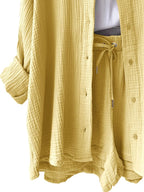 Chic Textured Button-Up Shirt & Shorts Two-Piece Set