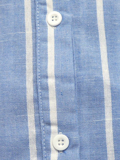Relaxed Fit Striped Oversized Button-Down Cotton Blend Shirt