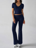 Devine V-Neck Top & Bootcut Leggings Set - Chic & Comfy