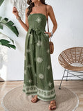 Breeze Printed Wide-Leg Tube Jumpsuit Matcha Green