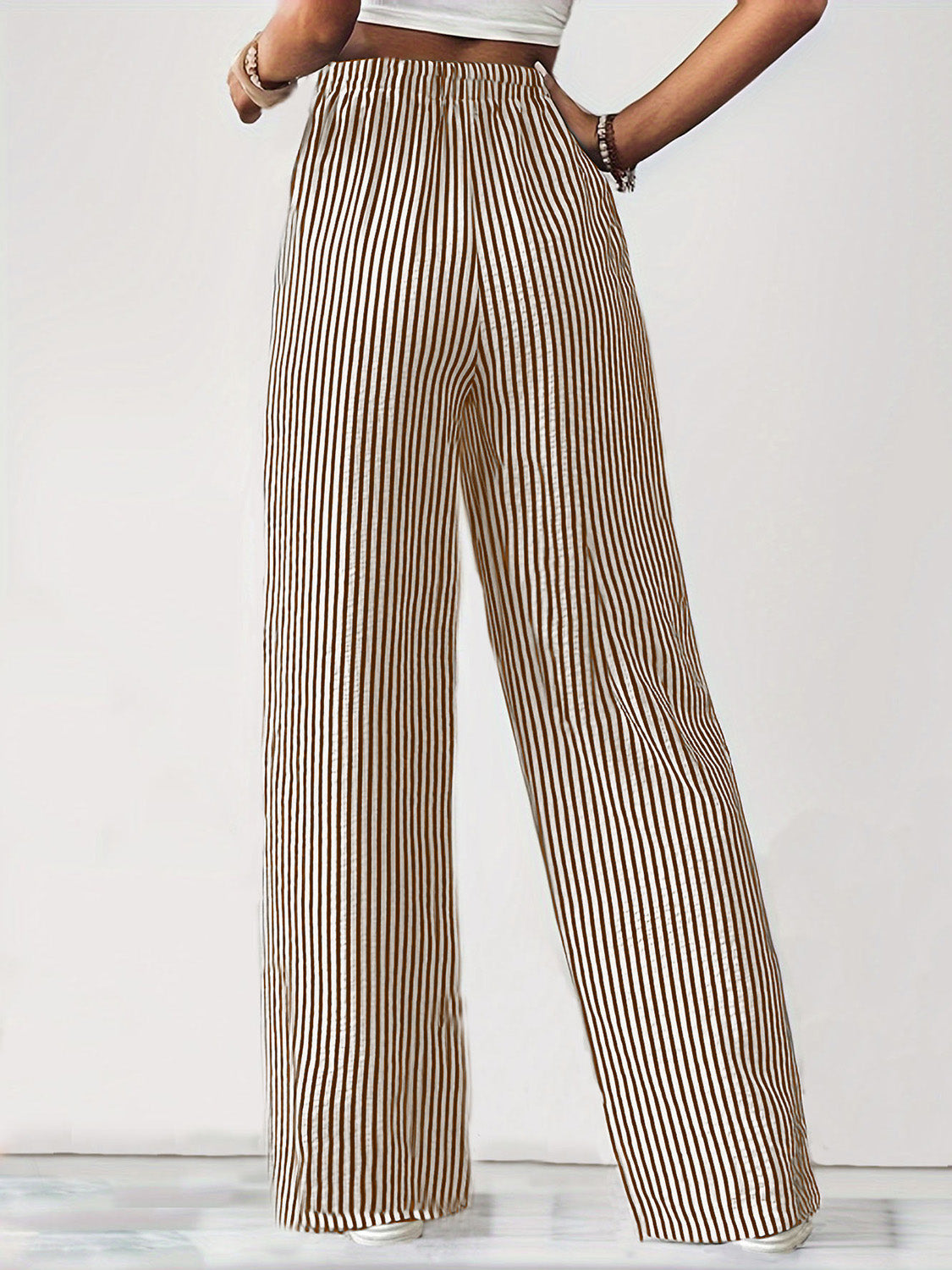 Drawstring Striped Elastic Waist Pants - Casual & Comfortable