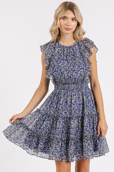 Mittoshop Ditsy Floral Ruffle Chiffon Mini Dress Dark Navy