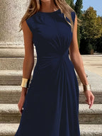 Twisted Round-Neck Sleeveless Ruched Maxi Dress