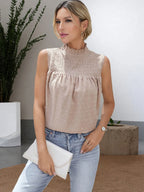 Smocked Swiss Dot Sleeveless Blouse â€“ Feminine Summer Top